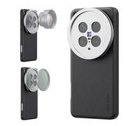 NEEWER X200 Ultra Funda,Protectora Phone Case Compatible con Vivo X200 Ultra, Resistente TPU + PC Faux Cuero con 17mm Lens Mounts & 67mm Adaptador Filtro para Carga Inalámbrica, PA115 Negro+Plateado