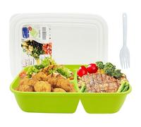 Neez Fiambreras - 3 Compartimentos Lunch Box (1400ml), Recipientes Alimentos Herméticos para Desayuno y Merienda, Microondas & Nevera Plastico Seguro Tartera para Trabajo, Cole (Verde)