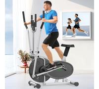 Neezee Bicicleta Elíptica para Casa, Crosstrainer Elíptico Compacto 2 en 1 con Monitor LCD, Asiento ergonómico, Resistencia Ajustable Mejorada, Elipticas Fitness Casa Peso Máximo 120 KG (Plateado)