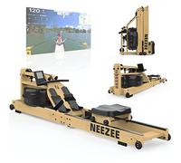 Neezee Máquina de Remo para Casa, Máquina Remo Plegable de Agua de Madera Maciza Duradera con Pantalla LCD y Reposapiés Ajustable，Fácil de Mover para Entrenamiento en Casa, Kinomap App