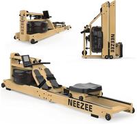 Neezee Máquina de Remo para Casa, Máquina Remo Plegable de Agua de Madera Maciza Duradera con Pantalla LCD y Reposapiés Ajustable, Fácil de Mover y Ahorro Espacio