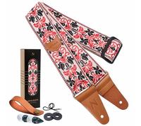 Nefelibata Correa de guitarra con bolsillo para púa, extremos de piel de vacuno, correas de guitarra para bajo, guitarra eléctrica y acústica, con botón de correa, cerraduras y púas