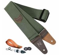 Nefelibata - Correa de guitarra con bolsillo para púas, puntas de piel de vacuno, correas de guitarra para bajo, guitarra eléctrica y acústica, viene con botón de correa última intervensión, 1 par de