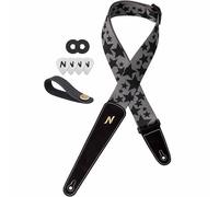Nefelibata Correa de guitarra con estrellas, correas de guitarra de 2 pulgadas con extremo extendido de piel de ante negro suave para guitarra acústica, guitarra eléctrica, bajo, regalo para