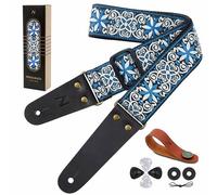 Nefelibata Correa de Guitarra, Correas de Guitarra de Algodón Bordadas con Cabeza de Cuero de Vaca para Guitarras de Bajo, Eléctricas y Acústicas