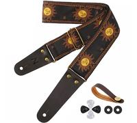 Nefelibata Correa de Guitarra de Algodón Bordada al Sol con Extremos de Cuero Genuino para Bajo, Guitarras Eléctricas y Acústicas, Botón de Correa, Cierres de Correa y Púas de Guitarra