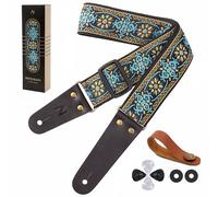Nefelibata Correa de Guitarra de Algodón Bordada al Sol con Extremos de Cuero Genuino para Bajo, Guitarras Eléctricas y Acústicas, Botón de Correa, Cierres de Correa y Púas de Guitarra