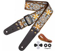 Nefelibata Correa de Guitarra de Algodón con Extremos de Cuero Genuino para Bajo, Guitarras Eléctricas y Acústicas, Botón de Correa, Cierres de Correa y Púas de Guitarra