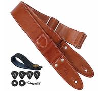 Nefelibata - Correa de guitarra de piel de grano completo con bolsa para púas para bajo, guitarra eléctrica y guitarra acústica, Ab# - Marrón Café, 6.81 centimeters