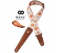 Nefelibata Correa de guitarra Sun & Moon, correas de guitarra de 2 pulgadas con extremo extendido de piel de ante marrón suave para guitarra acústica, guitarra eléctrica, bajo, regalo para