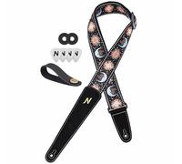 Nefelibata Correa de guitarra Sun & Moon, correas de guitarra de 2 pulgadas con extremo extendido de piel de ante negro suave para guitarra acústica, guitarra eléctrica, bajo, regalo para guitarristas