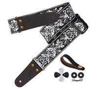 Nefelibata Jtbd-ves190 Correa para Guitarra, Flores Blancas Retro, Adjustable from 38" to 64" Unisex Adulto