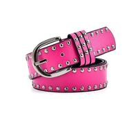 NEFLUM Cinturón de cuero vintage para mujer, remaches de 4cm de ancho, cinturones decorativos para vaqueros informales, accesorios de ropa para mujer, Rosa roja, 110cm