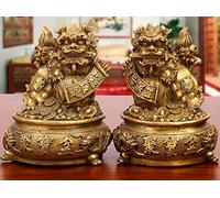 NEFSO Gran tamaño Riqueza porsperidad latón par de Perros Fu Foo estatuas de león guardián Chino Beijing estatuilla para inauguración de la casa Regalo de felicitación para protegerse del Mal
