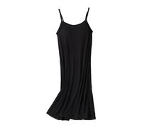 Negligee - Pijama de algodón para mujer, elegante, monocolor, cómodo, camisón suave con tirantes finos, camiseta de dormir suave, pijama, sexy, vestido de red, vestido de casa, Negro , L