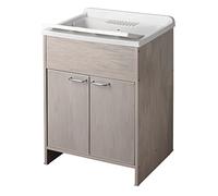 Negrari 9002KR Lavabo de Resina, Vasca E Asse Bianca/Mobile Ed Ante Rovere, L60P50H85 CM
