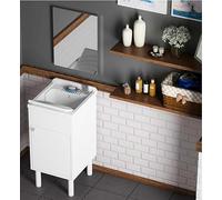 Negrari Composición: Lavabo de Resina + Espejo, Resistente a la Humedad, bañera Resistente a los ácidos, Kit de desagüe Incluido, Interior y Exterior, 45 x 50 x 85 cm, Blanco