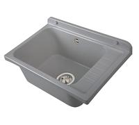 Negrari Lavabo de pared 2051FGAM de polipropileno gris con piletón de metal, resistente a los agentes atmosféricos, incluye kit de fijación y kit de desagüe, para exterior 58 x 38 x 21 cm