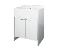 Negrari Lavadero de resina de PVC para ahorrar espacio, resistente a la humedad, bañera resistente a los ácidos de uso común, kit de desagüe con piletón de metal, 58 x 38 x 85 cm, blanco