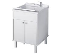 Negrari Lavadero de resina, resistente a los ácidos de uso común, resistente a la humedad, kit de desagüe incluido, interior y exterior, 60 x 50 x 85 cm, blanco