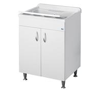 Negrari - Lavadero interior de resina y polipropileno con mueble hidrófugo de madera ennoblecida, patas regulables, puertas abatibles, disponible en varias medidas, blanco