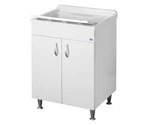 Negrari - Lavadero interior de resina y polipropileno con mueble hidrófugo de madera ennoblecida, patas regulables, puertas abatibles, disponible en varias medidas, blanco