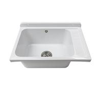 Negrari Piloto de pared de polipropileno con piletón de metal, resistente a la intemperie, kit de fijación y kit de desagüe incluidos, 58 L x 38 P x 21 H cm, blanco