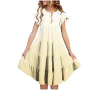 Negro 152 para niña, manga de doble capa, línea A fluida, casual, degradado, vestidos midi para 615 años cadena cartera, caqui, 8-9