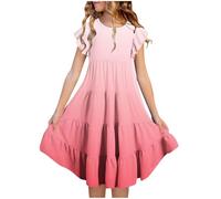 Negro 152 para niña, manga de doble capa, línea A fluida, casual, degradado, vestidos midi para 615 años cadena cartera, Rosa., 12-13