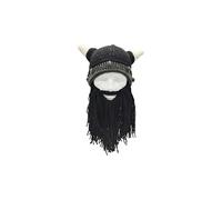 (Negro) 2 piezas de gorro vikingo con bigote, gorro de punto divertido para padres e hijos, máscara