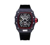(Negro 3) Reloj Richard Tonneau automático para hombre, mecánico, con esqueleto y correa de caucho roja