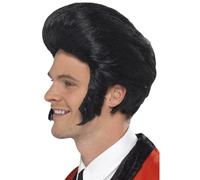 Negro 50s Rock N Roll Peluca Hombre Elvis Accesorio de Disfraz Adultos 1950s