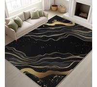 Negro Abstracto Textura Mármol No Pierde Pelo Alfombra Fondo Mármol Negro y Oro Lavable Alfombras Moderno Lujoso Artístico Alfombra de pelo corto 80 x 150 cm Antideslizante para Salón Dormitorio