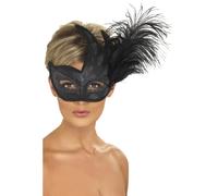 Negro Adornar Colombino Antifaz con Plumas Baile de Máscaras Disfraz