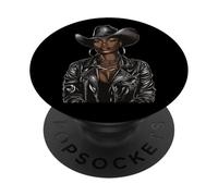 Negro Africano Americano Vaquera Western Country Texas Rodeo PopSockets PopGrip Adhesivo