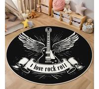 Negro Alas De Música 3D Impreso Alfombra Arte Rupestre Redonda Antideslizante Resistente A Las Manchas Alfombrillas De Juego para Dormitorio Sala De Estar,140Cm