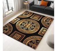Negro Alfombra Antideslizante Geometría Círculo Griego Cuadrado Curva 120 x 180 cm Alfombra Muy Suave, para Salón, Cocina, Entrada, Comedor, Dormitorio, Lavable a Máquina