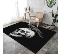 Negro Alfombra con Estampado Impresión 3D Gótico Cuervo Calavera Alfombra Antideslizante, Adecuada para la Decor Suelo salón Dormitorio 160 x 230 cm Alfombra de Franela Suave