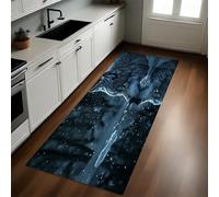 Negro Alfombra de Cocina 60 x 180 cm Animal Lobo Gris Antideslizante y Lavable, Camino Multiusos Resistente al Desgaste, Antimanchas, Ideal para Bajo Fregadero y Fogones