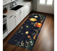 Negro Alfombra de Cocina 60 x 180 cm Noche de Cristal del Cielo Estrellado Antideslizante y Lavable, Camino Multiusos Resistente al Desgaste, Antimanchas, Ideal para Bajo Fregadero y Fogones