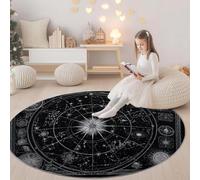 Negro Alfombra Redonda Lavable, Alfombras de Pelo Corto Misterioso Constelaciones Cuerpos Celestes - Alfombra Redonda Antideslizante para Sala de Estar Dormitorio y Habitación Infantil 150 cm