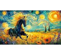 Negro and White Horses Galloping Through Fire Puzzle de 1000 Piezas de Papel Reciclado - Juego Familiar Divertido & Actividad para casa Idea Adultos 38x26/1000pcs