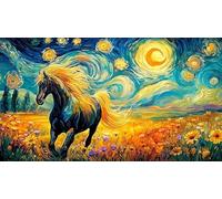 Negro and White Horses Galloping Through Fire Puzzle de 1000 Piezas para Adultos - Papel Reciclado Decoración de Pared & Regalo Familiar Divertido 75x50/1000pcs