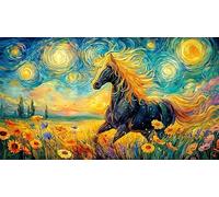 Negro and White Horses Galloping Through Fire Puzzle para Adultos de 1000 Piezas de Papel Reciclado - Juego Familiar Divertido & Estimulante Actividad para casa 75x50/1000pcs