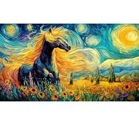 Negro and White Horses Galloping Through Fire Puzzle para Adultos de 1000 Piezas - Juego edugatoivo Estimulante & Relajación para Adultos y niños 75x50/1000pcs
