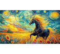 Negro and White Horses Galloping Through Fire Puzzle para Adultos de 1000 Piezas - Juego edugatoivo & Relajación Idea Adultos 38x26/1000pcs