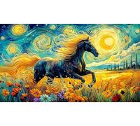Negro and White Horses Galloping Through Fire Puzzle para Adultos de 1000 Piezas - Papel Reciclado Idea Decoración de Pared & Actividad 38x52/1000pcs