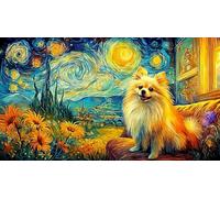 Negro and White Pomeranian Puppy Among Flowers Puzzle de 1000 Piezas para Adultos - Papel Reciclado Juego edugatoivo & Relajación Juego Familiar 75x50/1000pcs