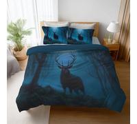 Negro Azul Misterioso Bosque Ciervo 200 x 200 cm Microfibra Funda Nórdica Transpirable Juego de Cama Set Duvet Bedding Juego de Cama Ropa de Cama para Niños y Adultos