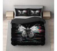 Negro Blanca Glitch Arte Mariposa 150 x 200 cm Microfibra Juego de Funda Edredón Duradero de fácil Cuidado Resistente A La Humedad Juego de Cama Ropa de Cama para Adolescente